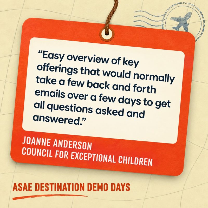 Luggage tag quote: Easy overview of key offerings that would normally take a few back and forth emails over a few days. Joanne Anderson, Council for Exceptional Children